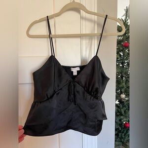 Topshop Black Satin Crop Top
